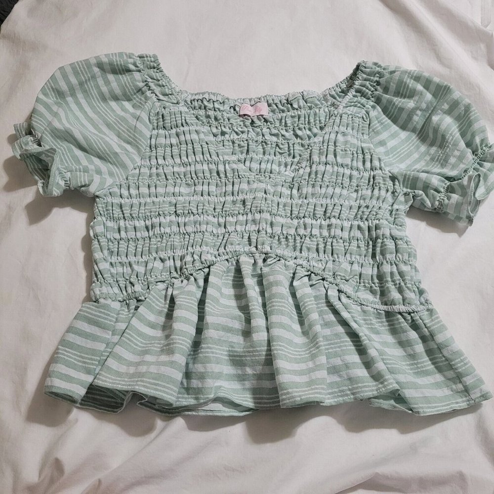 Pink Lily Top XL Short Sleeve Smocked Cropped Peasant Shirt Boho